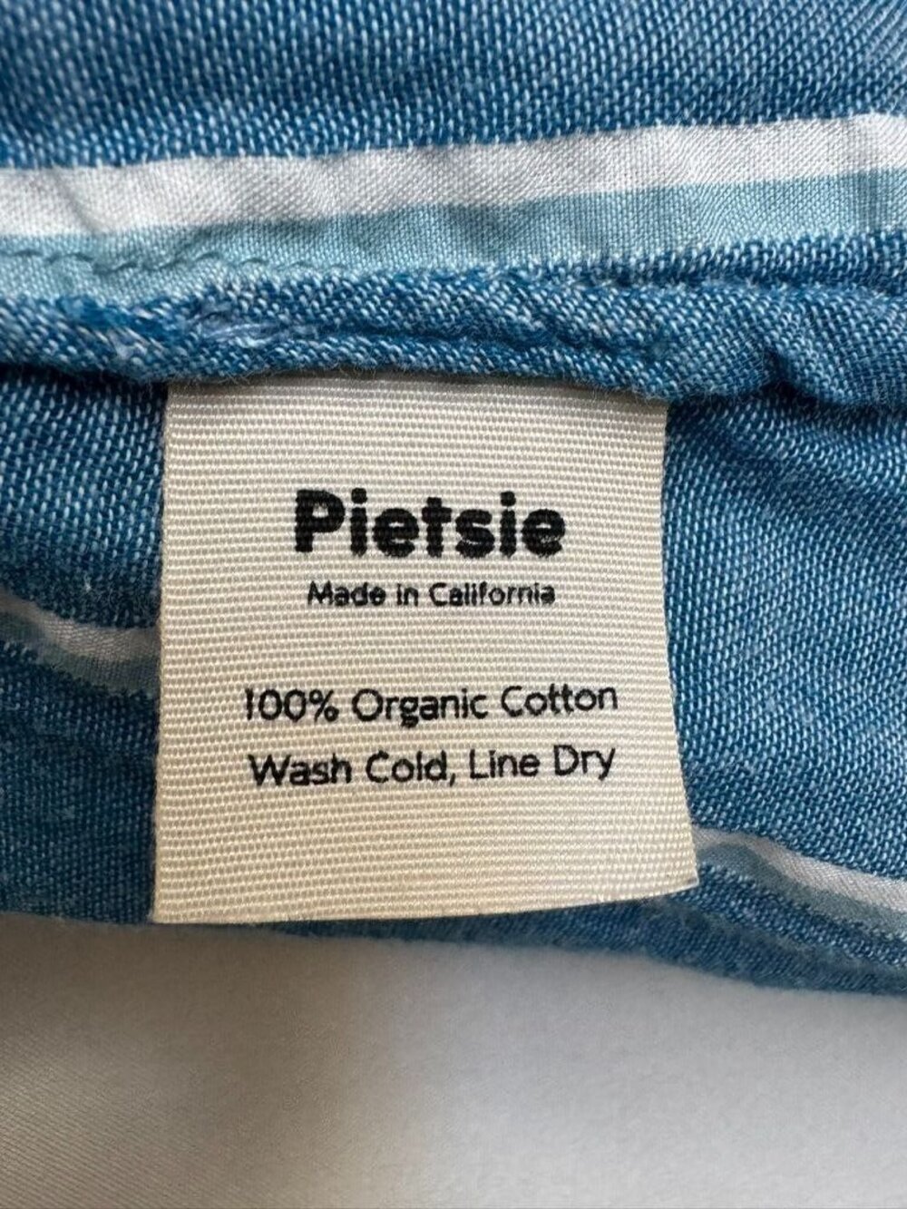 Pietsie Agave Cotton Blue Striped Cap Sleeve Babydoll Shift Dress Size Medium - Picture 9 of 9